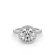 White Gold Round Shape Diamond Halo Pave Engagement Ring With U Cut Setting